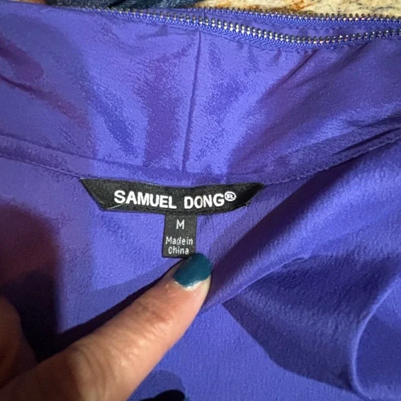 Samuel Dong Double Zipper Ruffle Shimmer Stretch Sheath Dress, Size Medium - Picture 3 of 7